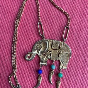 Vintage Gold Elephant Pendant Necklace with Beads